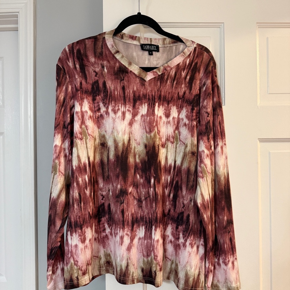 Long Sleeve Tie-Dye Top - Brown and Cream